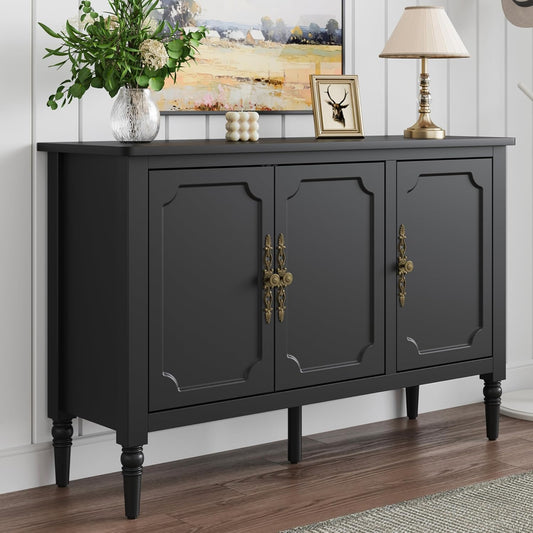 RoyalCraft Storage Cabinet with 3 Doors, Mid-Century Sideboard Cabinet with Adjustable Shelves, Wood Buffet Cabinet with Turned Legs, Accent Cabinet for Entryway, Living Room, Dining Room