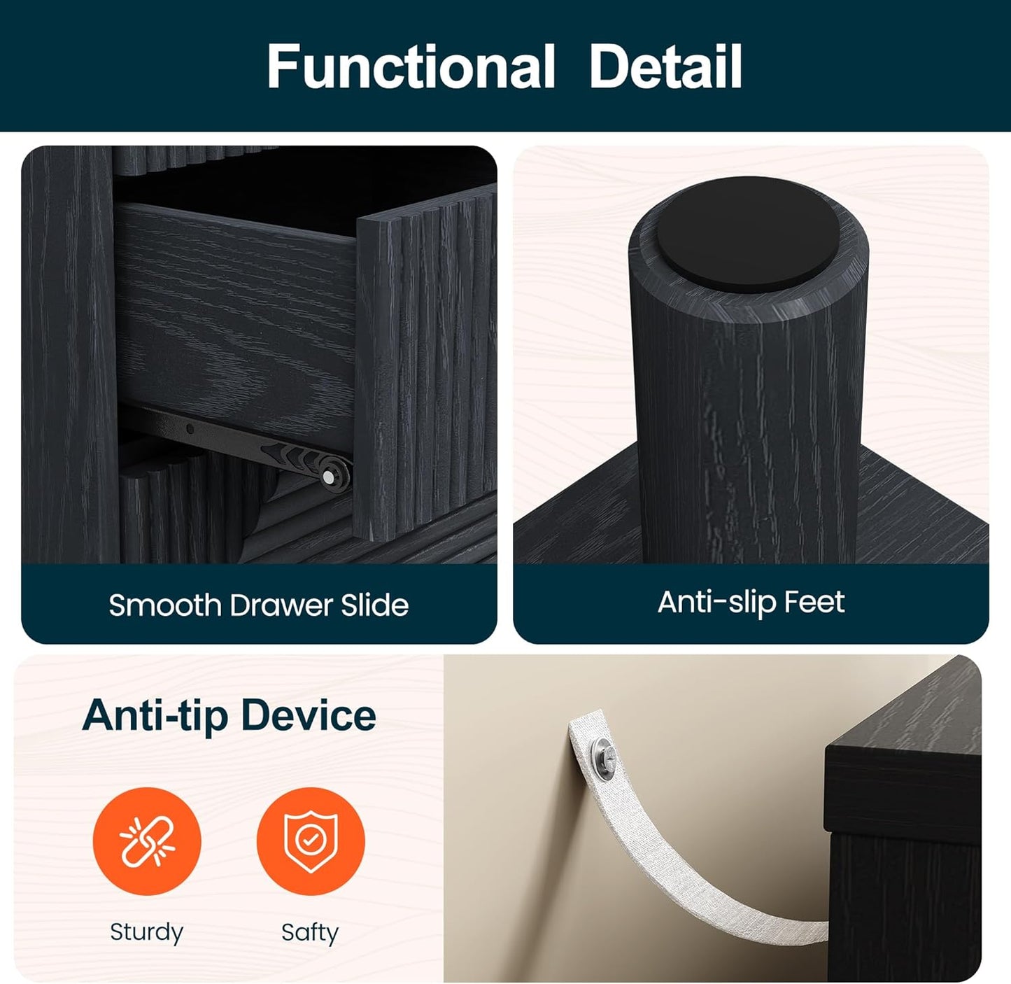 RoyalCraft 3 Drawer Nightstand, Small Dresser with Solid Wood Legs, Wooden Storage Night Stand Side Table, Modern Chest of Drawers Organizer for Bedroom, Living Room, Entryway