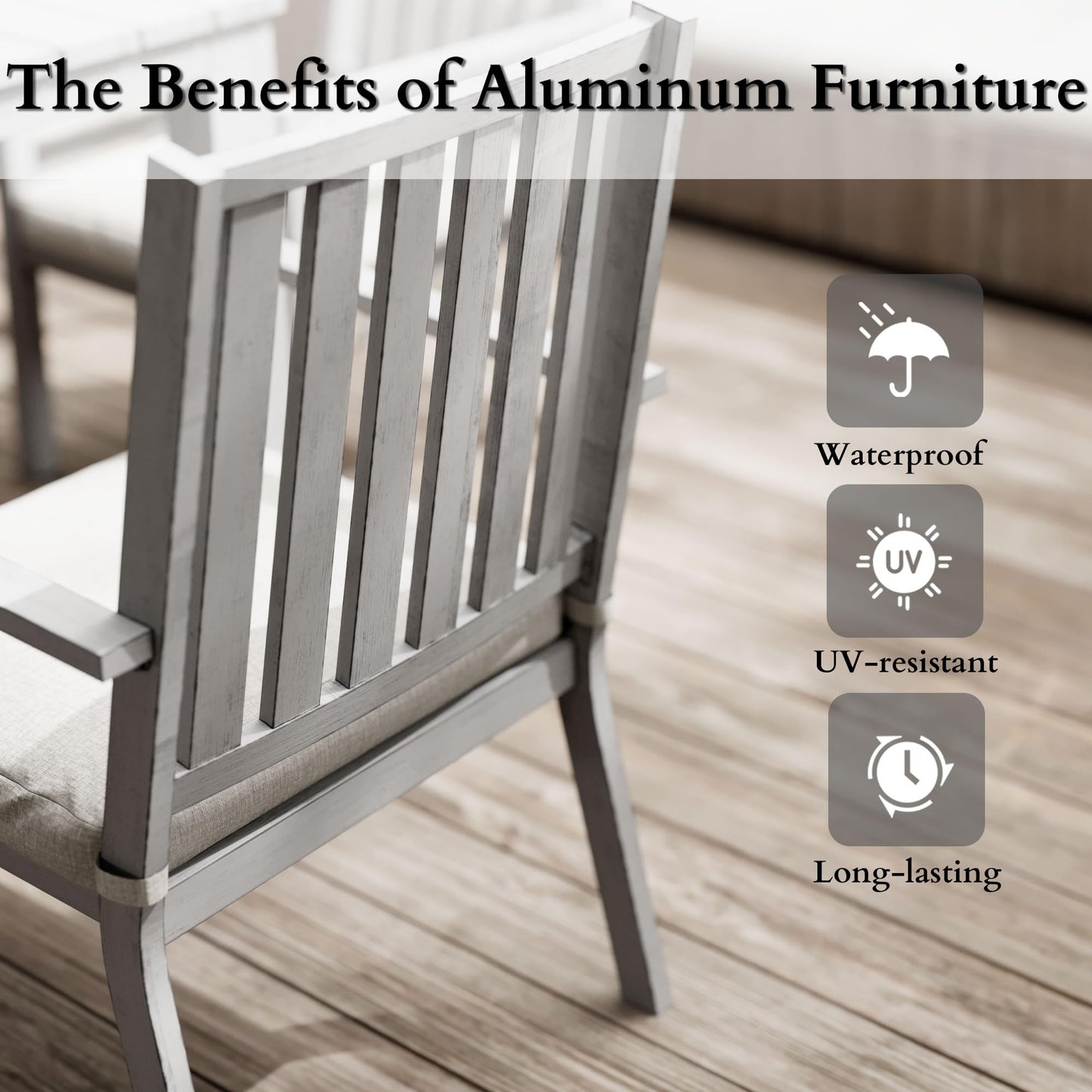May in Color Patio Dining Chair Set of 2, Aluminum Outdoor Dining Chairs with Waterproof Cushions, Metal Outdoor Patio Furniture Seating for Porch, Balcony, Deck, Backyard, Gray