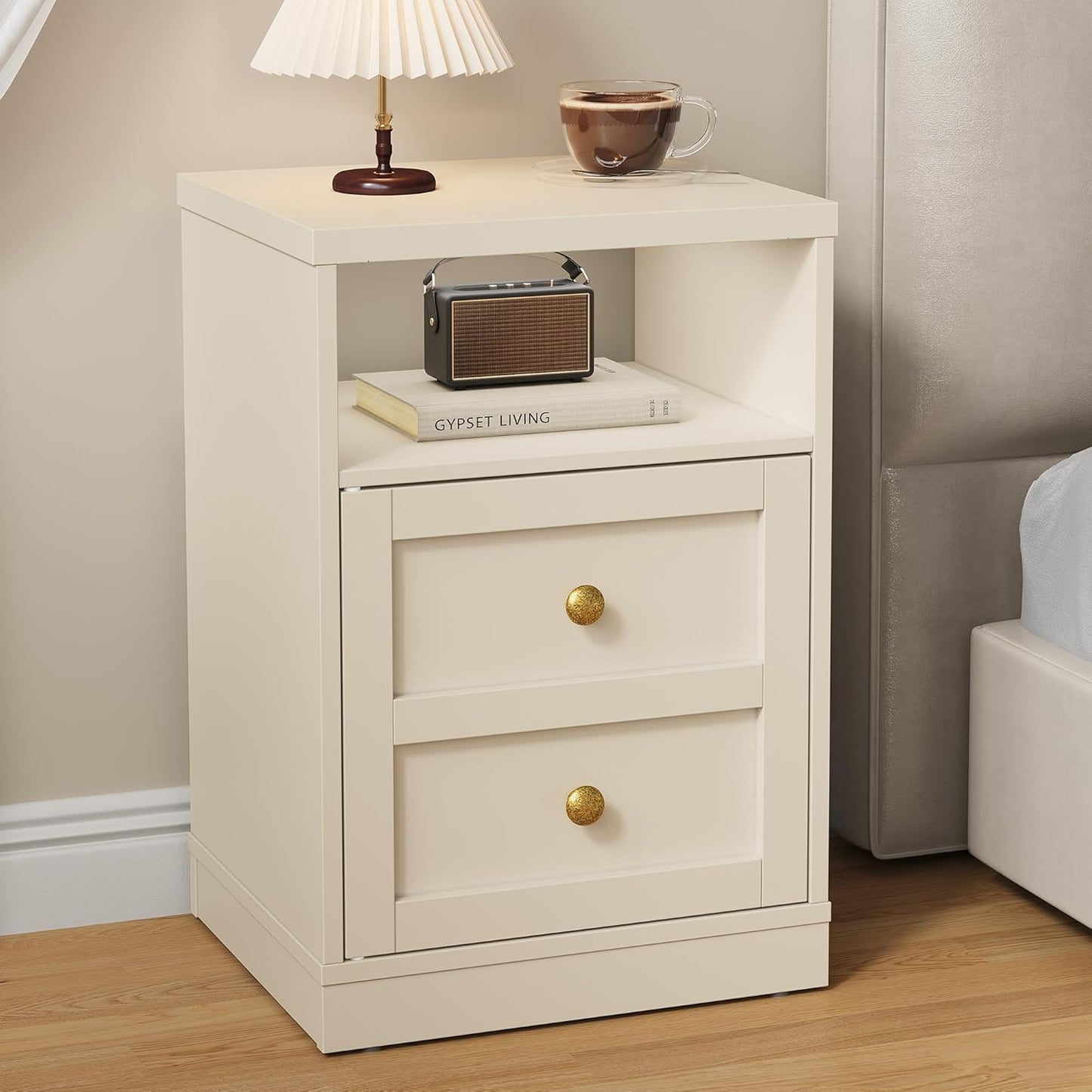 Royalcraft Nightstand Set of 2, End Table with Storage Shelf and Door, Faux two-drawer Design Side Table , Modern Night Stand for Bedroom Dorm, Wood Beside Table for Living Room Small Spaces