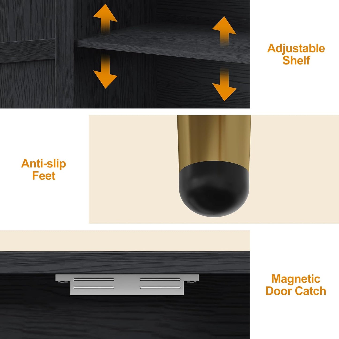 RoyalCraft 2-Door Storage Cabinet, Modern Wood Credenza with Adjustable Shelves, Freestanding Buffet Sideboard Cabinet for Living Room, Bedroom, Dining Room, Entryway