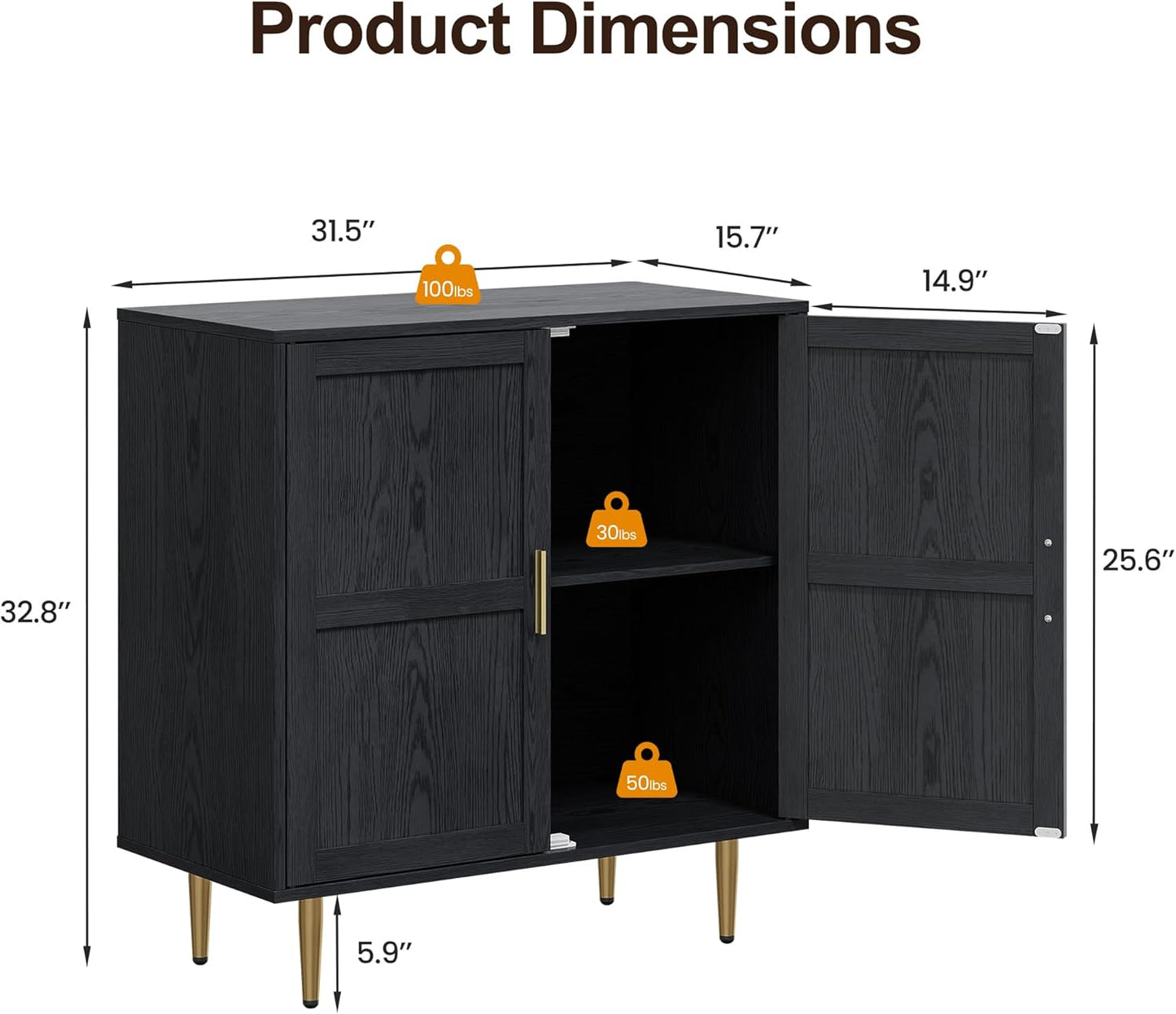 RoyalCraft 2-Door Storage Cabinet, Modern Wood Credenza with Adjustable Shelves, Freestanding Buffet Sideboard Cabinet for Living Room, Bedroom, Dining Room, Entryway