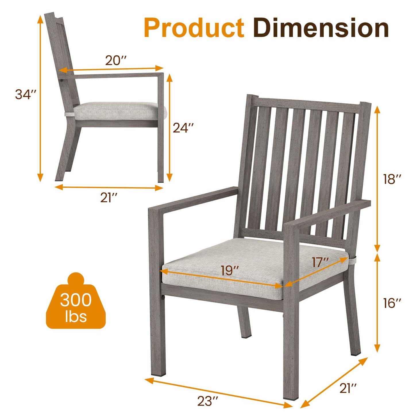 May in Color Patio Dining Chair Set of 2, Aluminum Outdoor Dining Chairs with Waterproof Cushions, Metal Outdoor Patio Furniture Seating for Porch, Balcony, Deck, Backyard, Gray