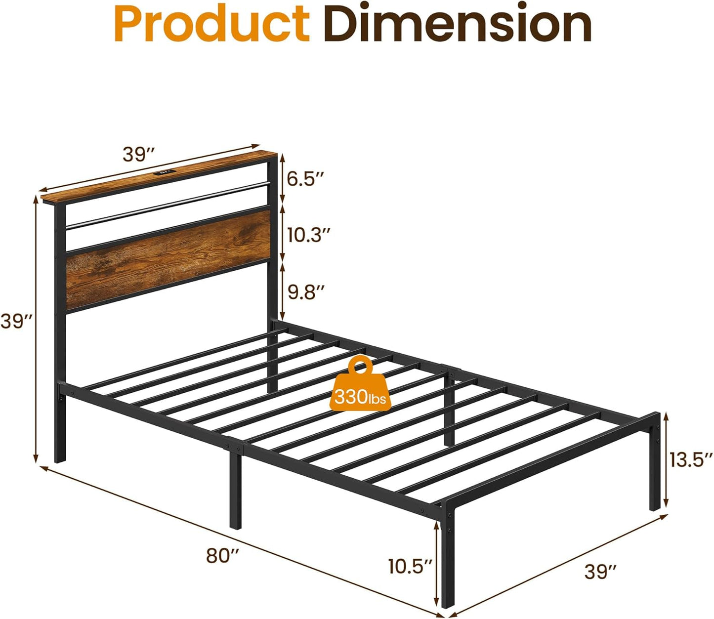 Royalcraft Bed Frame: Industrial Platform Bed w/ Wood Headboard, Storage Shelves, LED lights, and Steel Slats, No Box Spring Needed, Easy Assembly