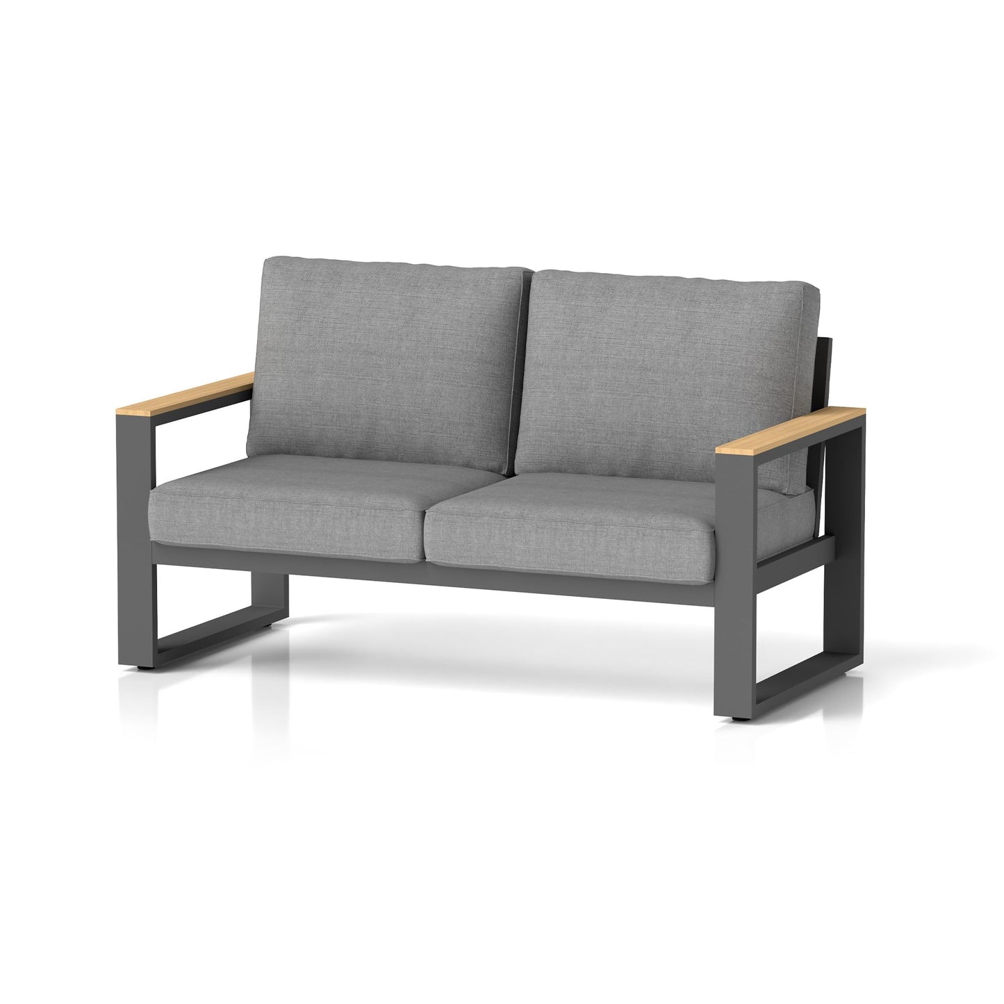 CozyHome Aluminum Outdoor Loveseat, All-Weather Metal Patio Furniture Sofa, Patio Sofa Chair for Porch Backyard Garden, Grey