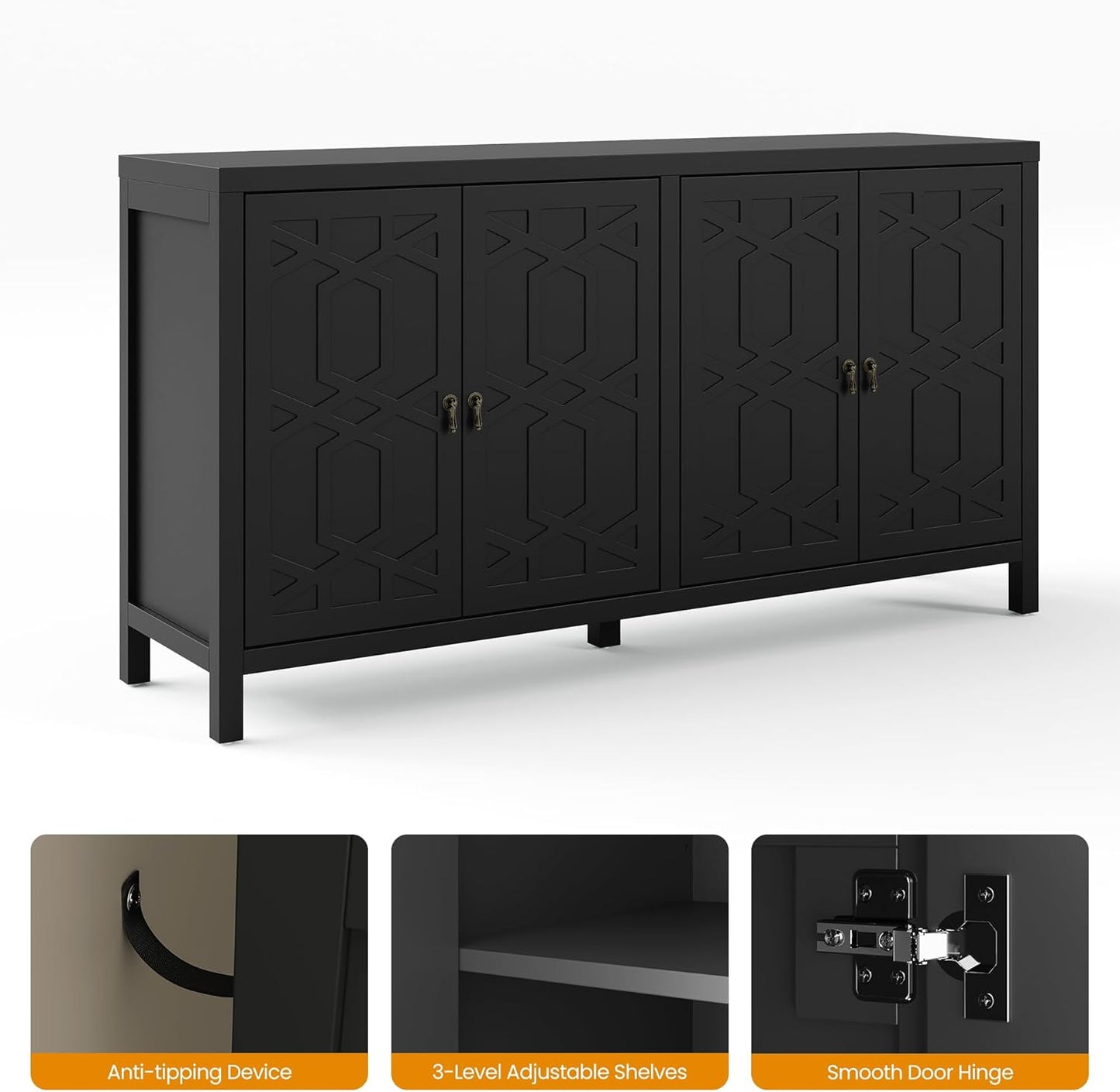 RoyalCraft Sideboard Buffet Cabinet with Storage, 60'' Mid Century Modern Storage Cabinet with 4 Doors and Adjustable Shelves, Accent Cabinet for Entryway, Dining Room, Living Room, Bedroom