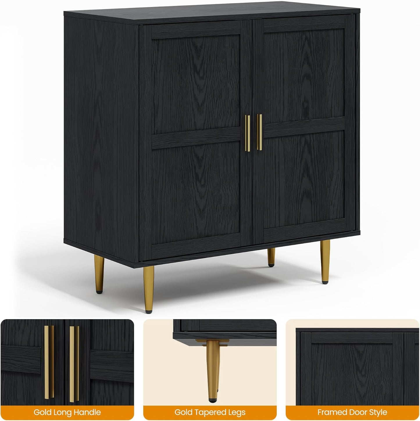 RoyalCraft 2-Door Storage Cabinet, Modern Wood Credenza with Adjustable Shelves, Freestanding Buffet Sideboard Cabinet for Living Room, Bedroom, Dining Room, Entryway