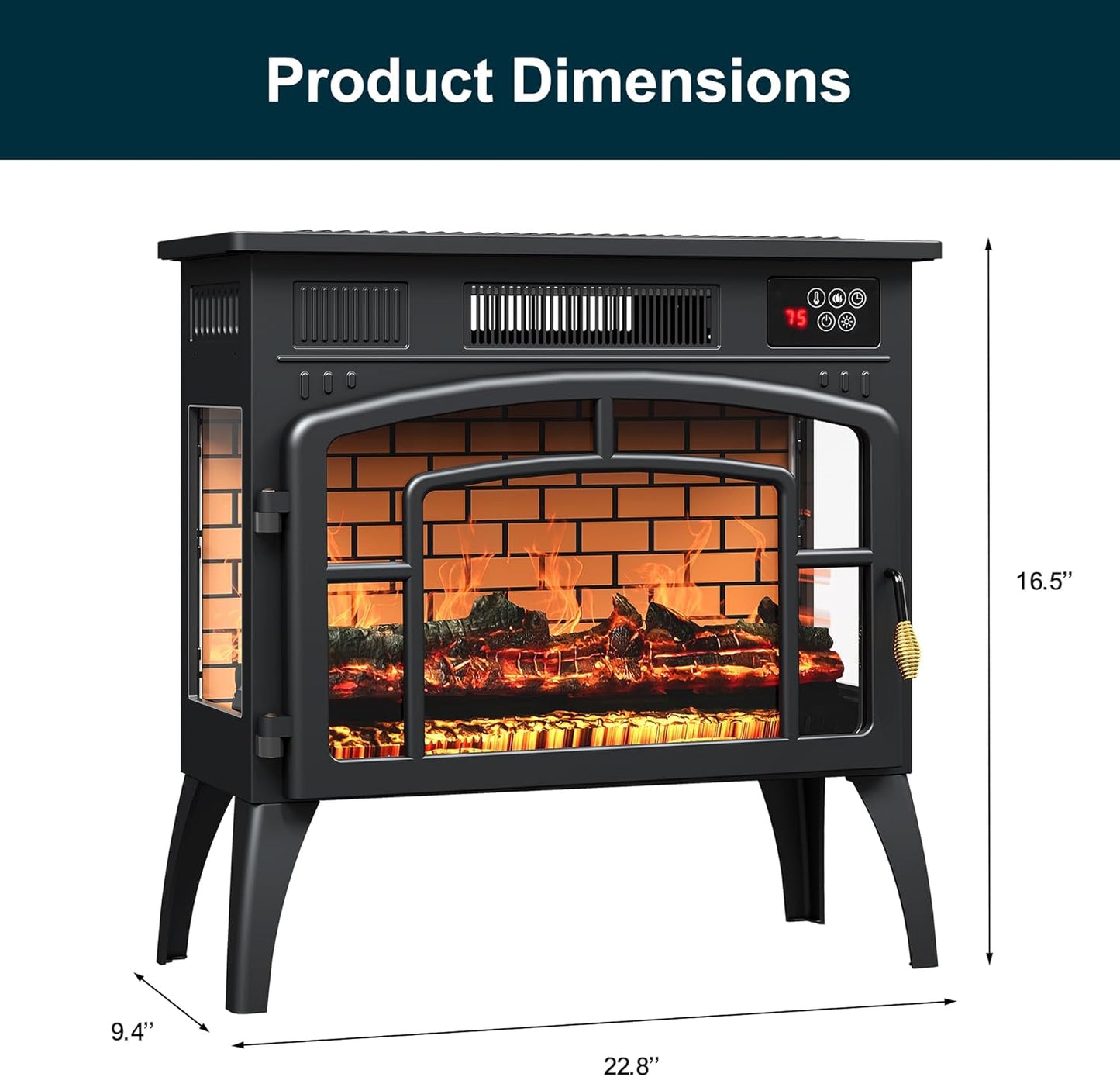 Royalcraft Freestanding Electric Fireplace Heater, Portable Electric Stove with Realistic 3D Flame Effect and Infrared Heating, Classic Mantel Design for Living Room and Bedroom