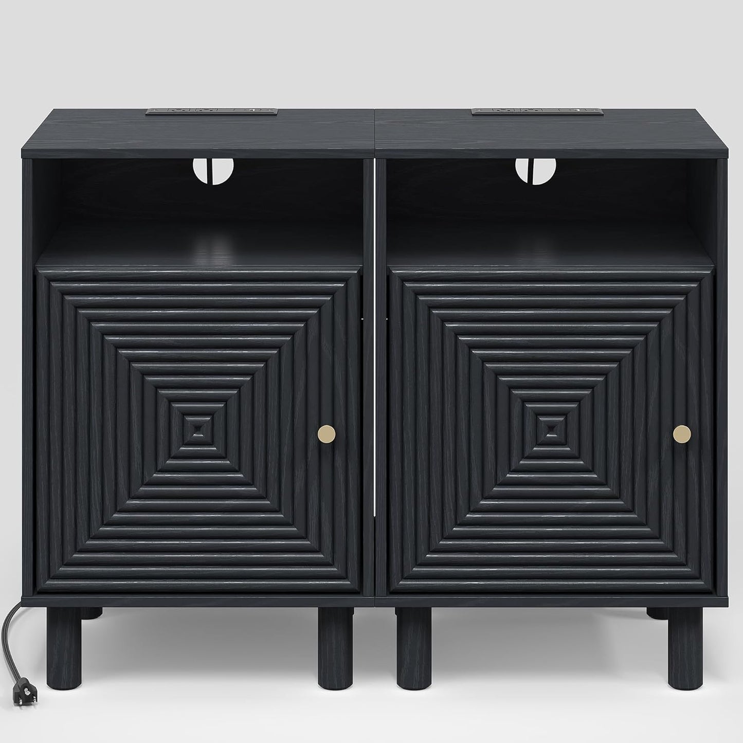 Royalcraft Nightstand Set of 2, Modern Side Table with Charging Station,  Accent End Table with Solid Wood Legs, Bedside Table for Living Room, Bedroom, Entryway