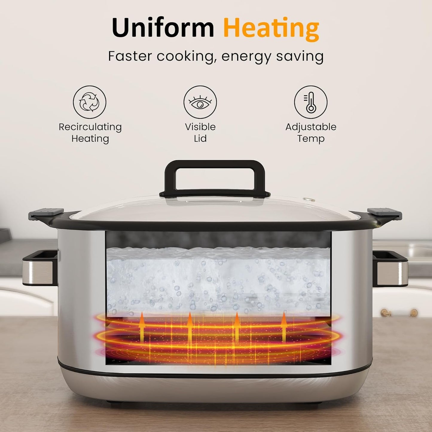 Royalcraft 12-in-1 Multi Slow Cooker Roaster Oven, 6.5QT Sliver Digital Programmable Slow Cooker with Rack, Large Removable Nonstick Crock, Glass Lid, Multicooker with Timer Temp Control, Delay Start