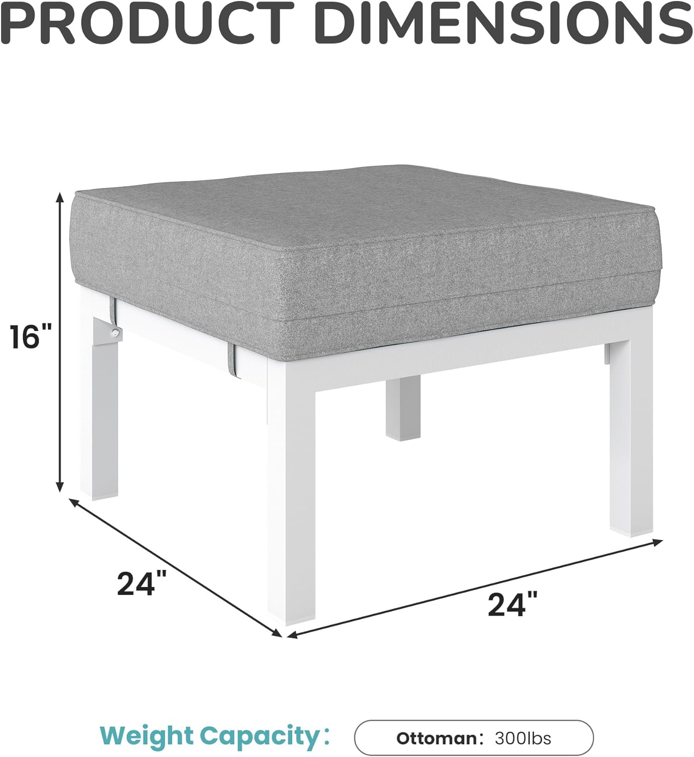 Royalcraft Outdoor Footstools Patio Ottoman Set of 2, Aluminum All-Weather Outdoor Footrest Seat with Removable Cushions, Patio Furniture Ottomans for Garden, Backyard, Poolside-Gray