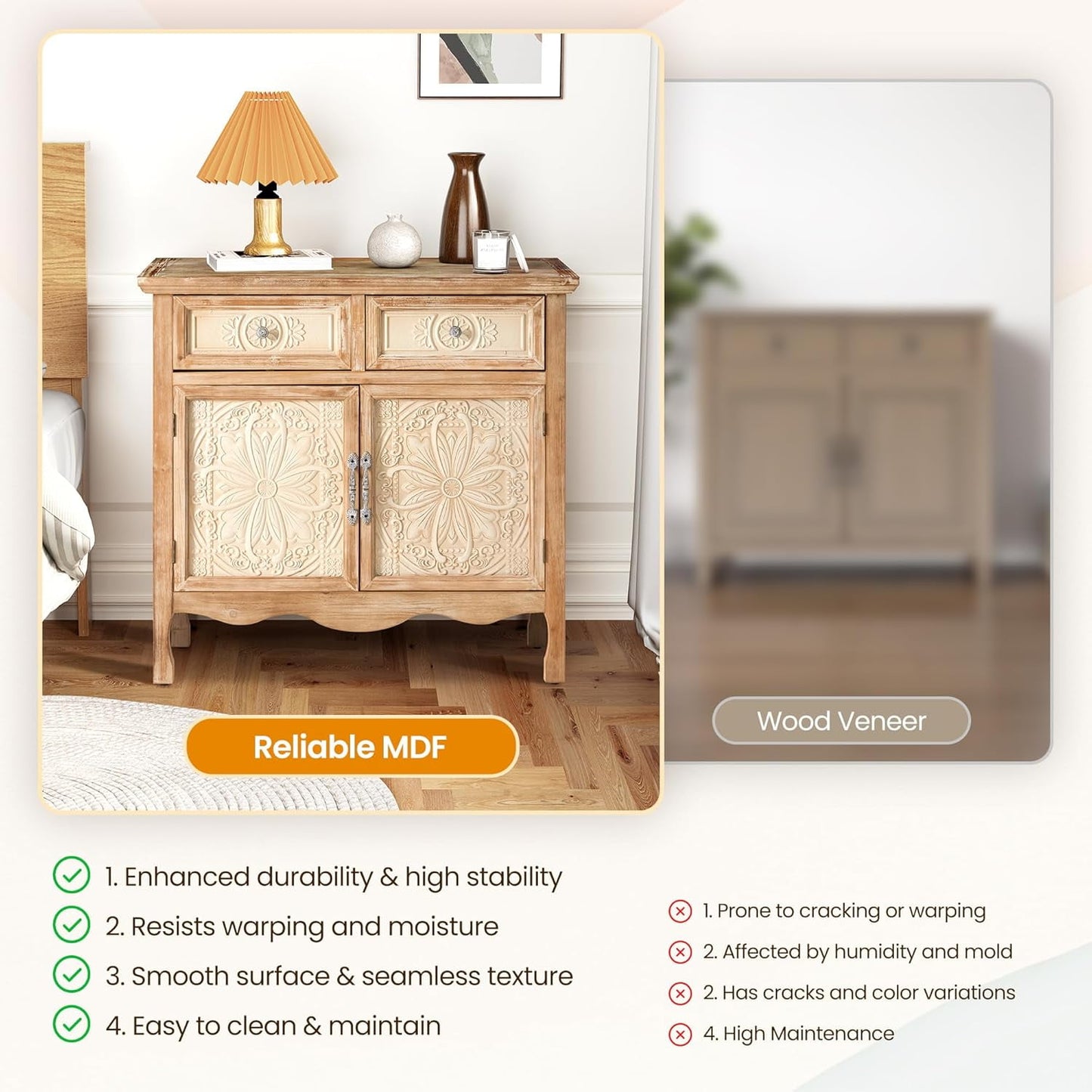 RoyalCraft Storage Cabinet with Drawers and Doors, Kitchen Sideboard Cabinet, Accent Buffet Server Cabinet, Wood Cabinet Organizer for Hallway, Dining Room, Living Room