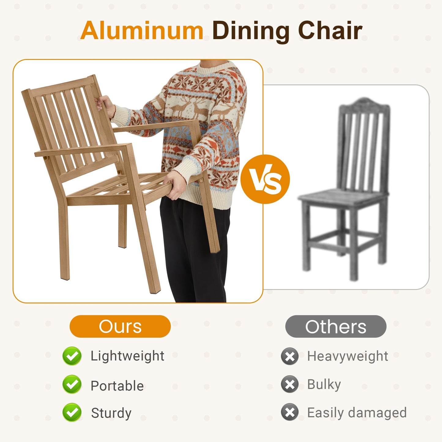 May in Color Patio Dining Chair Set of 4, Aluminum Outdoor Dining Chairs with Waterproof Cushions, Metal Outdoor Patio Furniture Seating for Porch, Balcony, Deck, Backyard, Light Wood Color