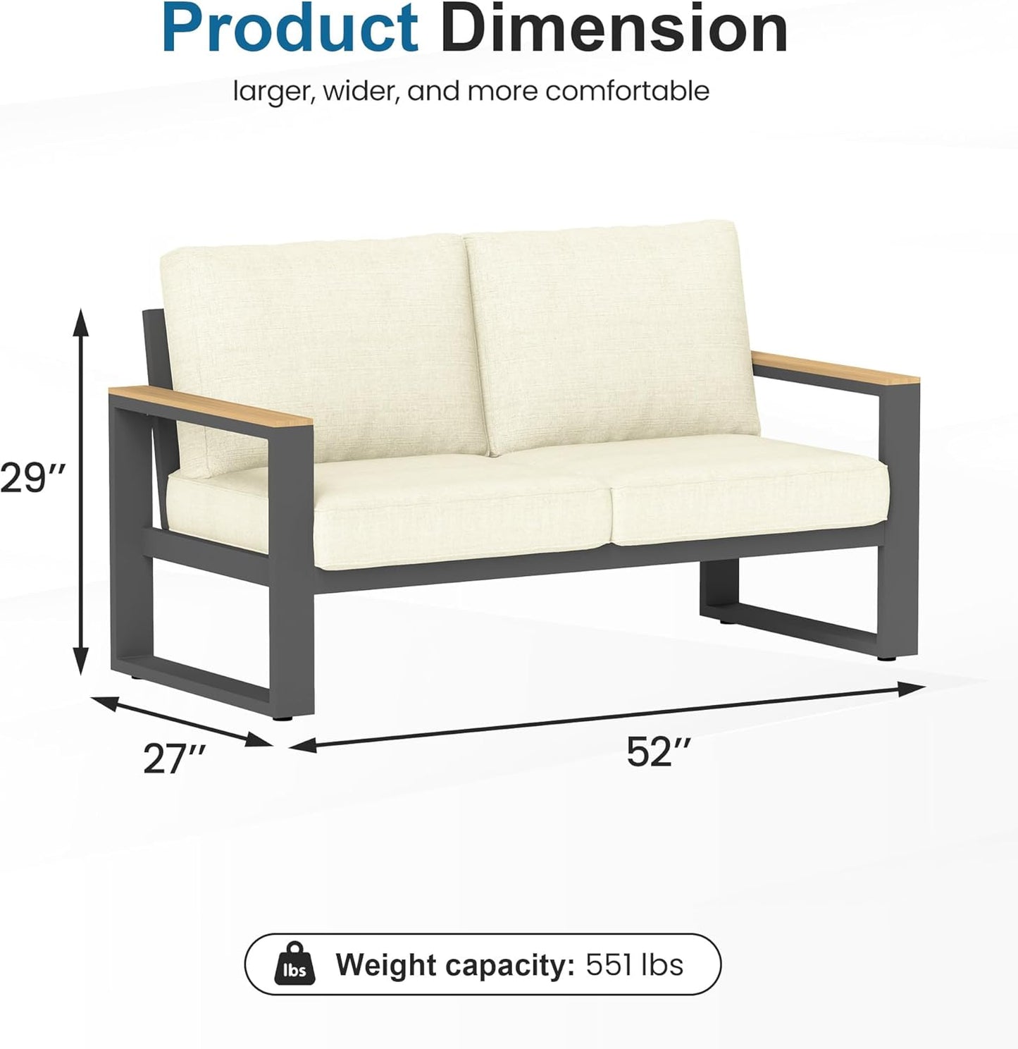 May in Color Aluminum Outdoor Loveseat, All-Weather Metal Patio Furniture Sofa, Patio Sofa Chair for Porch Backyard Garden, Beige