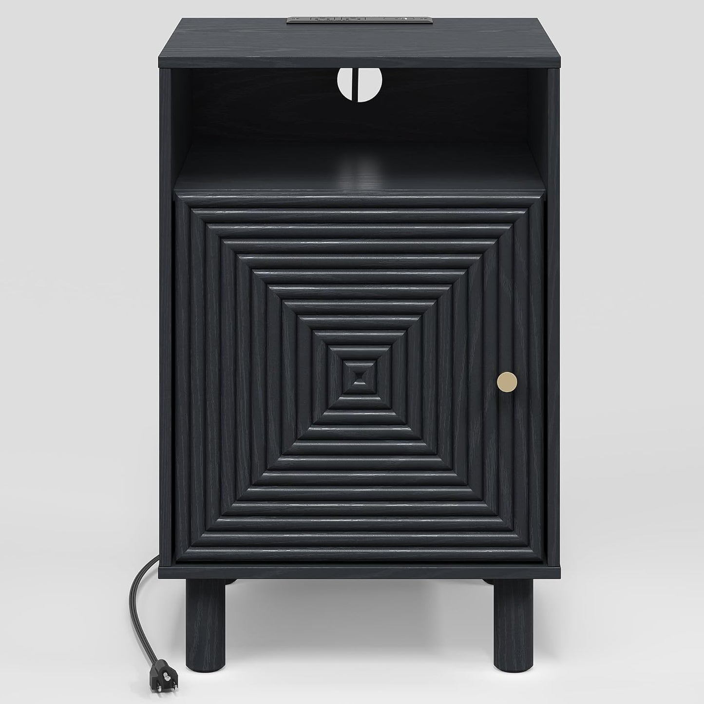 Royalcraft Nightstand with 1 Door, Modern Side Table with Charging Station,  Accent End Table with Solid Wood Legs, Bedside Table for Living Room, Bedroom, Entryway