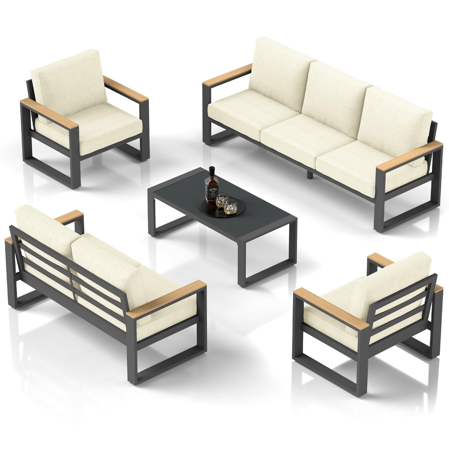 CozyHome Aluminum Patio Furniture, 7-Seats Metal Outdoor Furniture Set with Coffee Table, Modern Patio Sofa Sets Outdoor Conversation Set for Pool Garden Porch Backyard, Beige