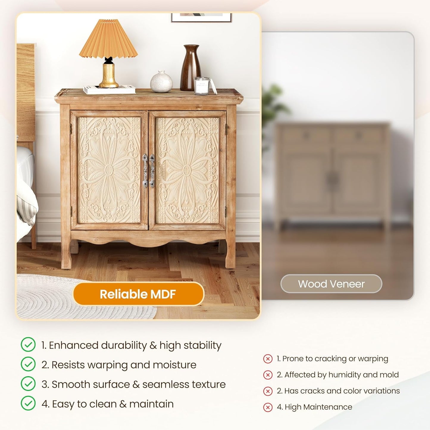 RoyalCraft 2-Door Storage Cabinet, Accent Buffet Server Cabinet, Kitchen Sideboard Cabinet, Wood Cabinet Organizer for Hallway, Dining Room, Living Room, Entryway