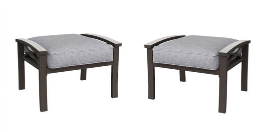 Royalcraft 2 Pieces Metal Outdoor Patio Ottoman Set, Outdoor Foot Stools with Thick Cushion, Small Seat Furniture for Porch Balcony Backyard, Grey