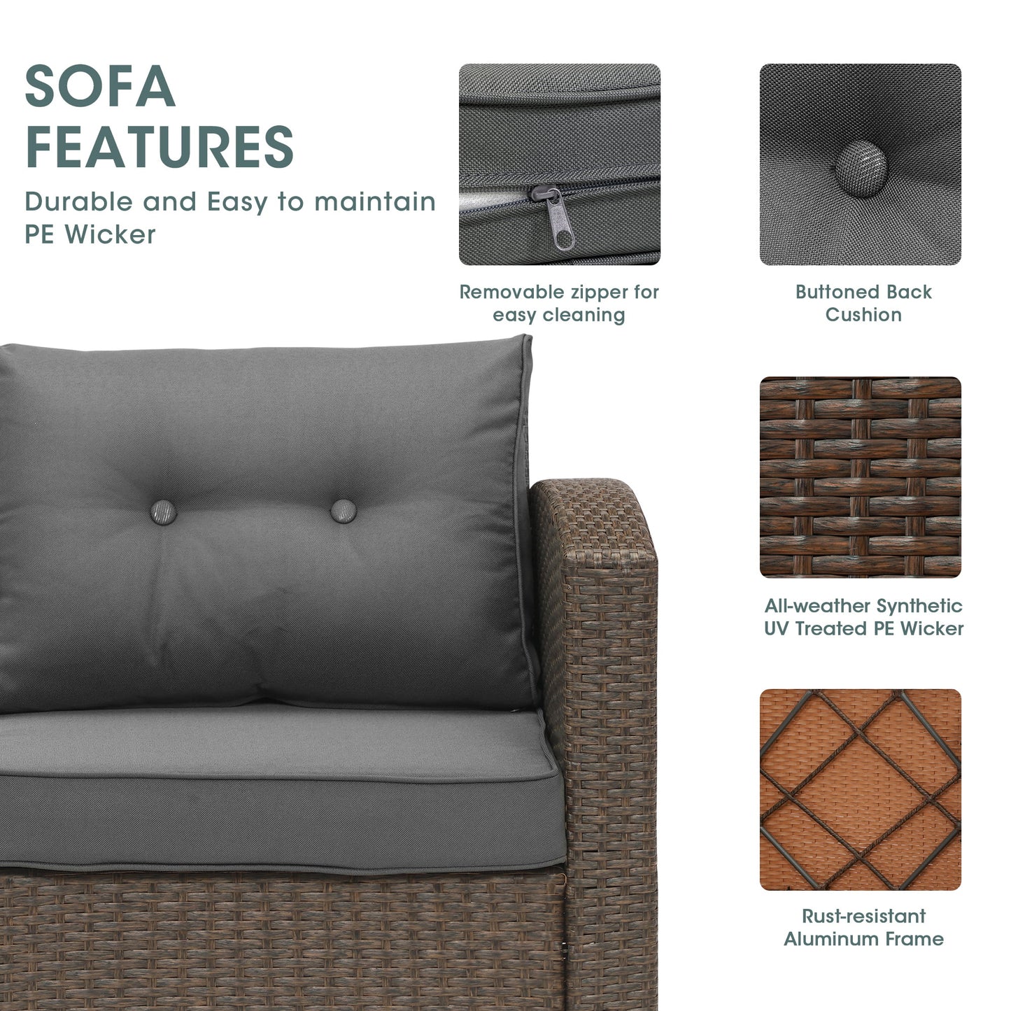 Royalcraft Outdoor Patio Furniture Set,10 Pieces Outdoor Sectional Wicker Sofa PE Rattan Conversation Sets with Dining Table,Aluminum Frame,Brown