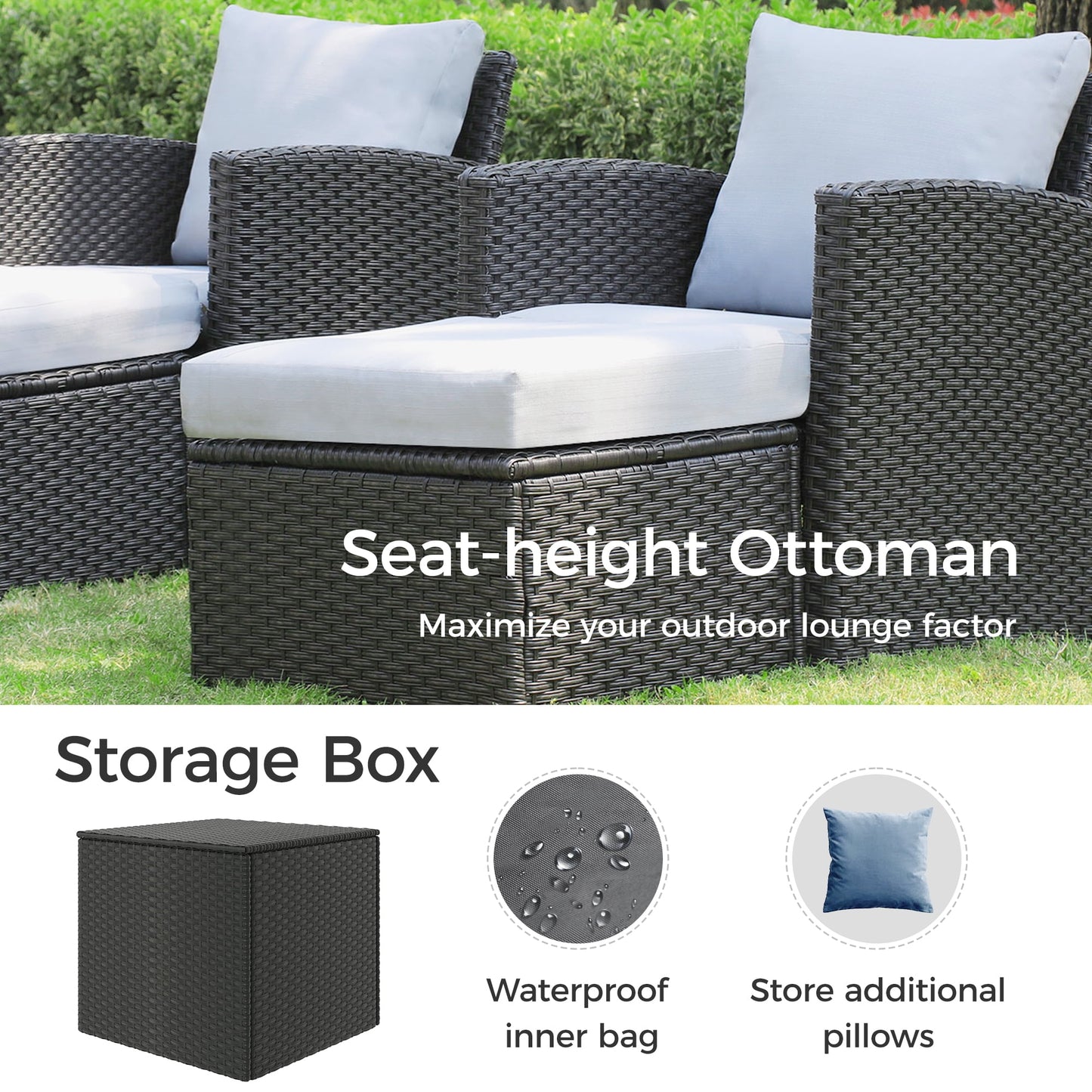 Royalcraft 4 Pieces Patio Furniture Set, All Weather PE Wicker Rattan Outdoor Sectional Sofa with Storage Box and Cushion, Outdoor Furniture for Lawn Backyard Poolside Porch