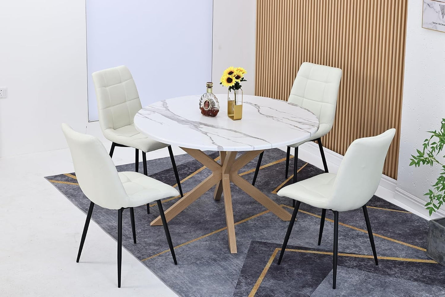 CozyHome  Mid Century Modern Table for 4-6 Person, 47" Round Dining Table for Home，White