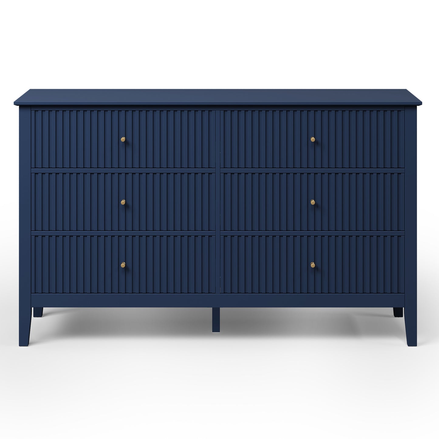 Royalcraft Fluted 6 Drawer Dresser, Wide Modern Chest of Drawers, Large Wood Storage Cabinet Organizer for Bedroom, Living Room, Hallway, Entryway, Blue