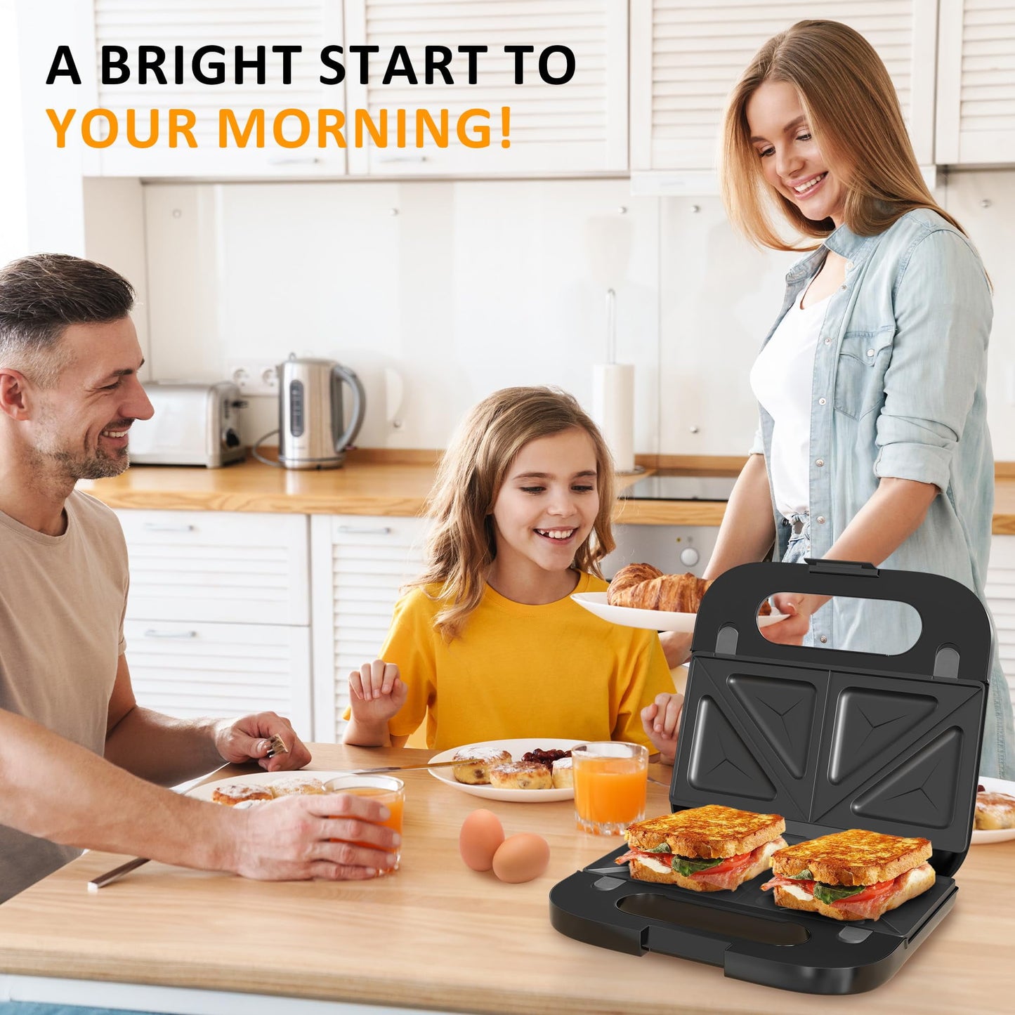 Royalcraft Sandwich Maker, Panini Press Grill and Waffle Iron Set, 3 in 1 Electric Sandwich Press with Removable Non-Stick Plates, Indicator Lights & Cool Touch Handle 750W