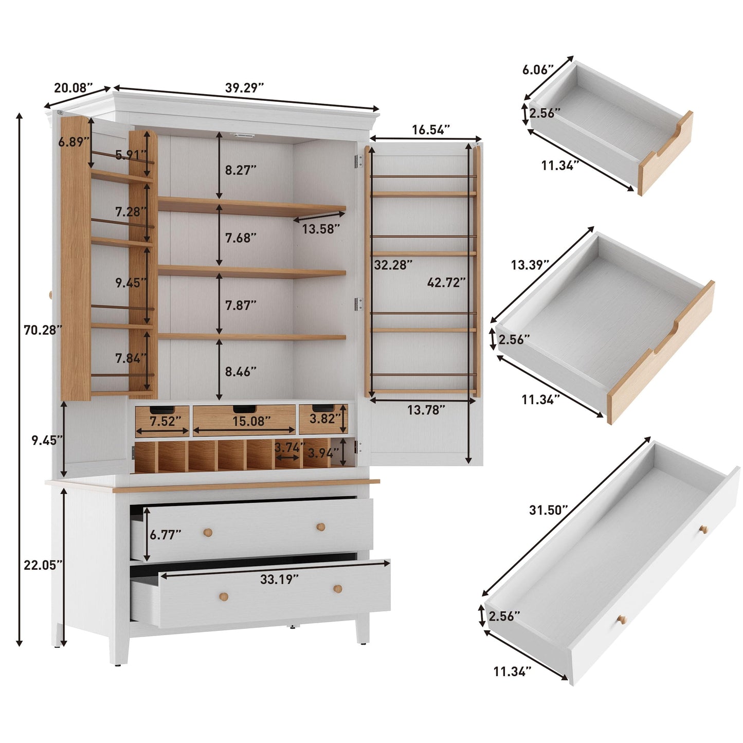 Superjoe 70'' Kitchen Pantry Cabinet, Tall Storage Cabinet , Freestanding Cupboard with 8 Hanging Shelves and Adjustable Shelves for Kitchen, Dinging Room,Living Room, White