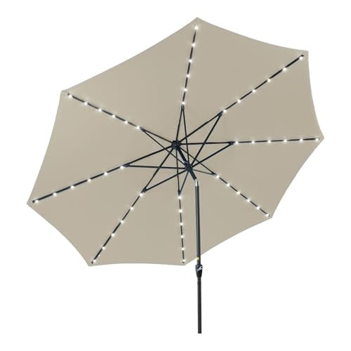 Mayincolor Large Outdoor Patio Umbrella with Solar Lights, Patio Table Umbrella with Push Button Tilt/Crank, 11 ft Outdoor Umbrella for Backyard, Pool, Deck, Market, Khaki