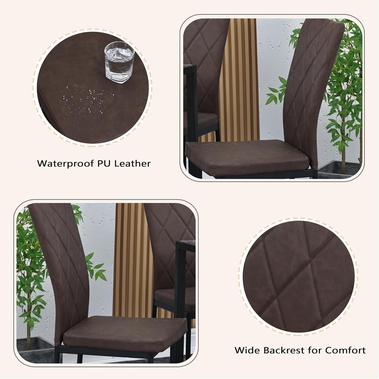 RoyalCraft Upholstered Dinning Chairs Set of 4, PU Cushion Mid-Century Accent Chairs,Kitchen Side Chair with Waterproof Surface and Iron Legs for Dining Room,Kitchen