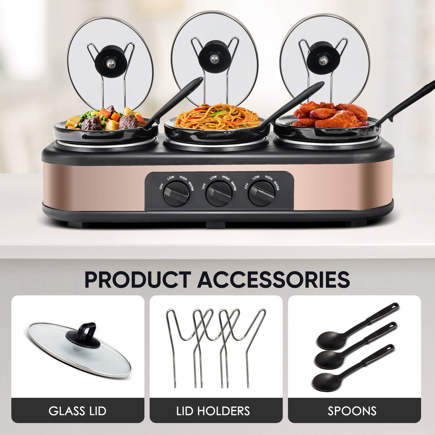 Royalcraft Double Slow Cooker, 2 Pot 1.25 Quart Oval Crock Food Warmer Buffet Server, Stainless Steel