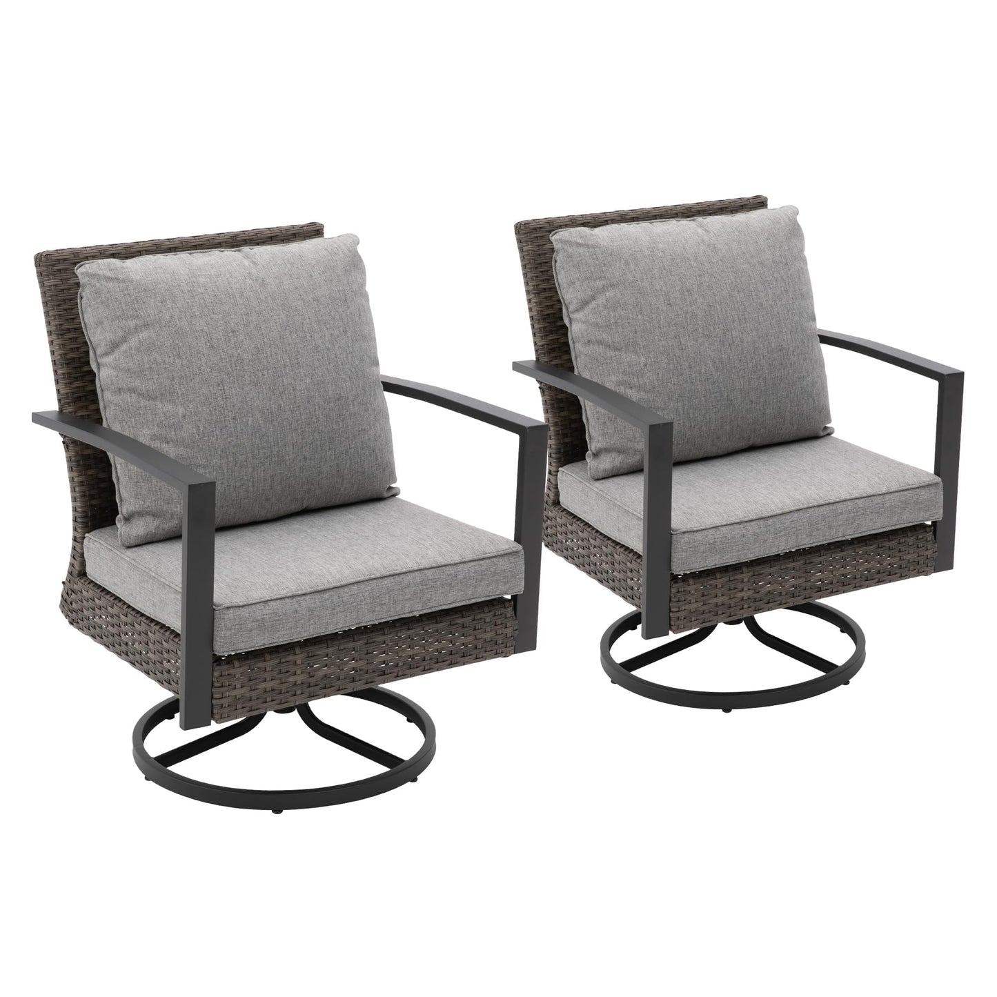 Royalcraft Patio Swivel Dining Chairs with 360-Degree Rotating, All Weather Rattan Chairs with Water-resistant Cushions & Metal Frame, Modern Outdoor Rocking Chair for Porch, Bistro, Balcony,Grey