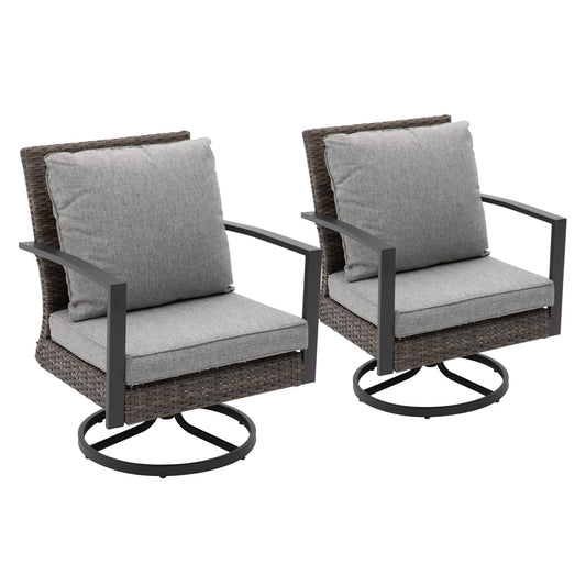 Royalcraft Patio Swivel Dining Chairs with 360-Degree Rotating, All Weather Rattan Chairs with Water-resistant Cushions & Metal Frame, Modern Outdoor Rocking Chair for Porch, Bistro, Balcony,Grey