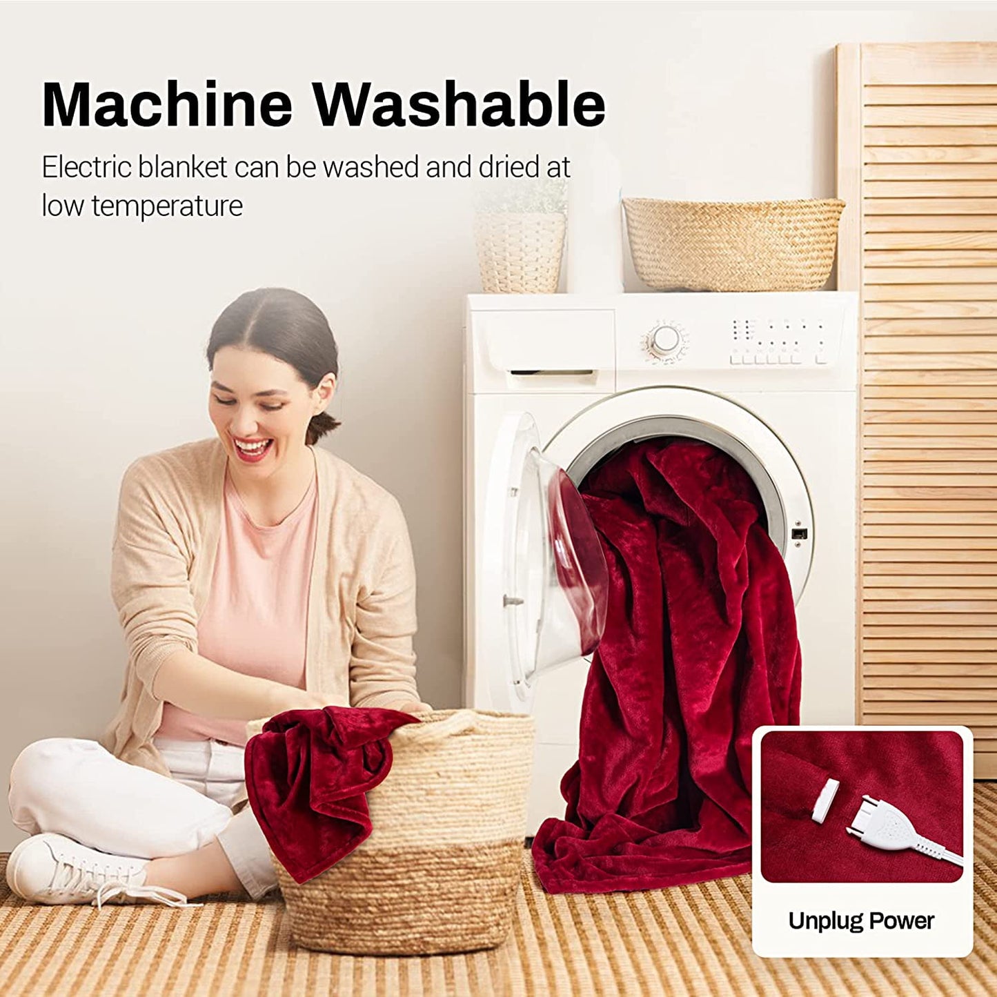 Royalcraft Heated Blanket Queen Size, Heating Electric Throw Blanket Dual Control, Soft Velvet, 10 Heat Settings, 12 Hours Auto Off, Red