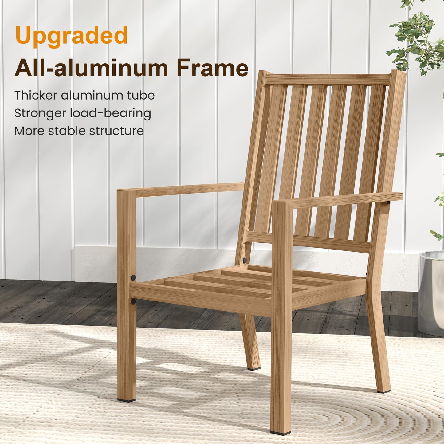 May in Color Patio Dining Chair Set of 4, Aluminum Outdoor Dining Chairs with Waterproof Cushions, Metal Outdoor Patio Furniture Seating for Porch, Balcony, Deck, Backyard, Light Wood Color