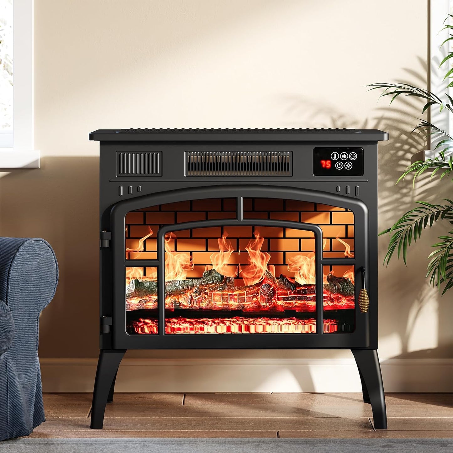Royalcraft Freestanding Electric Fireplace Heater, Portable Electric Stove with Realistic 3D Flame Effect and Infrared Heating, Classic Mantel Design for Living Room and Bedroom