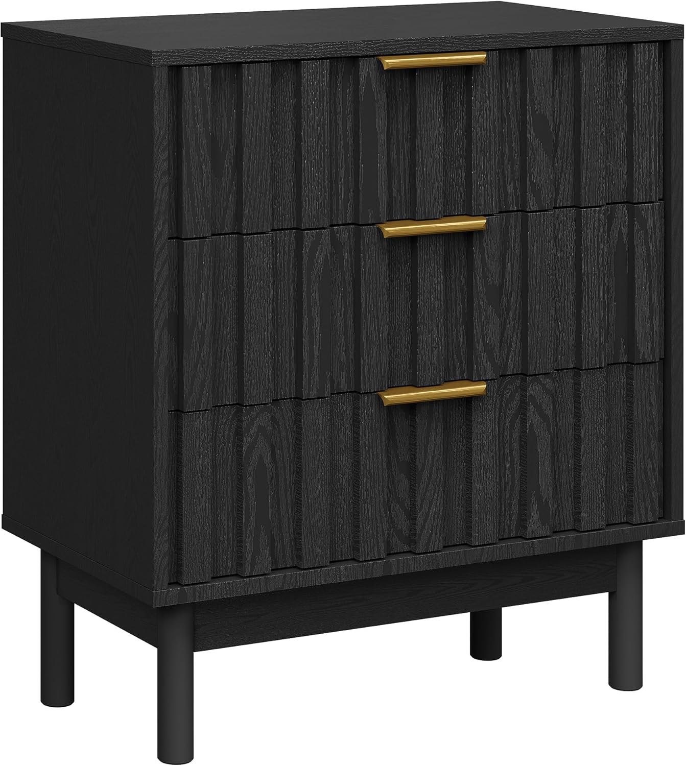 Royalcraft 3 Drawer Dresser, Modern Chest of Drawers with Fluted Panel Design, Wooden Storage Nightstand Side Table with Chic Edge Pull, Perfect for Bedroom, Living Room, Entryway