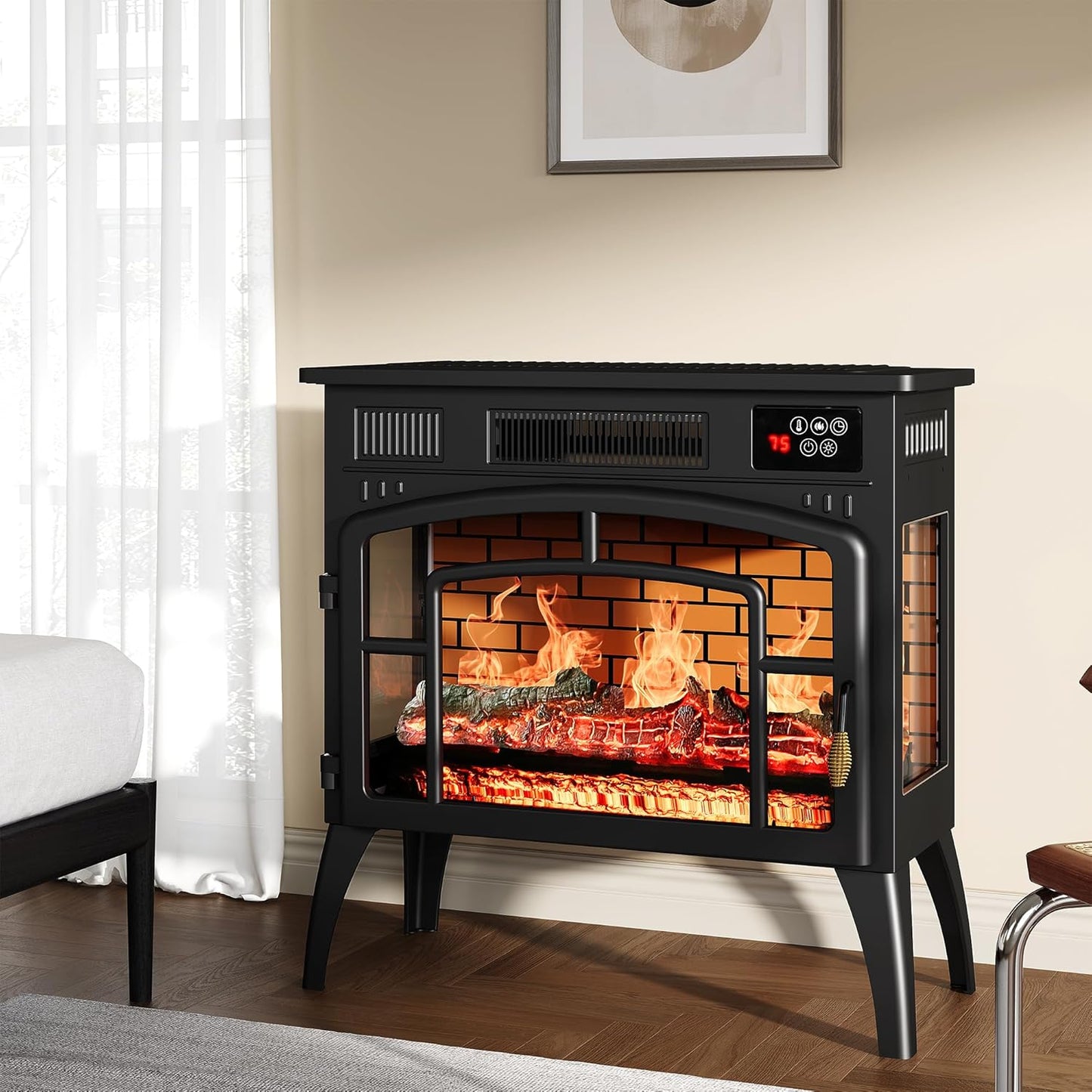 Royalcraft Freestanding Electric Fireplace Heater, Portable Electric Stove with Realistic 3D Flame Effect and Infrared Heating, Classic Mantel Design for Living Room and Bedroom