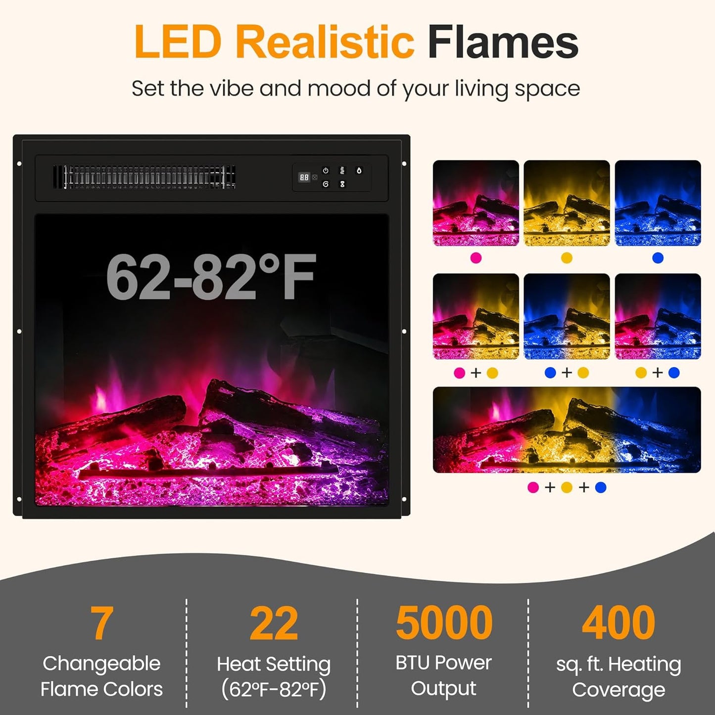 Royalcraft 47'' Farmhouse TV Stand with Fire Place, Retro TV Console with Glass Doors, Media Entertainment Center with Adjustable Shelves for 18'' Fireplace, Suitable for Living Room