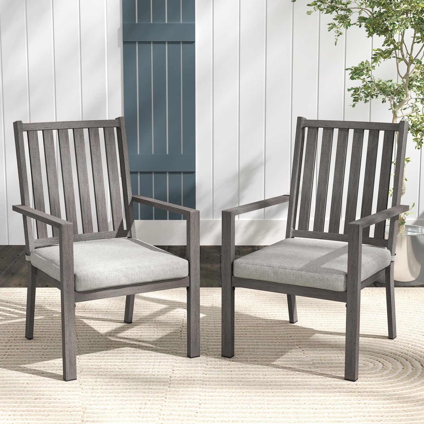 May in Color Patio Dining Chair Set of 2, Aluminum Outdoor Dining Chairs with Waterproof Cushions, Metal Outdoor Patio Furniture Seating for Porch, Balcony, Deck, Backyard, Gray