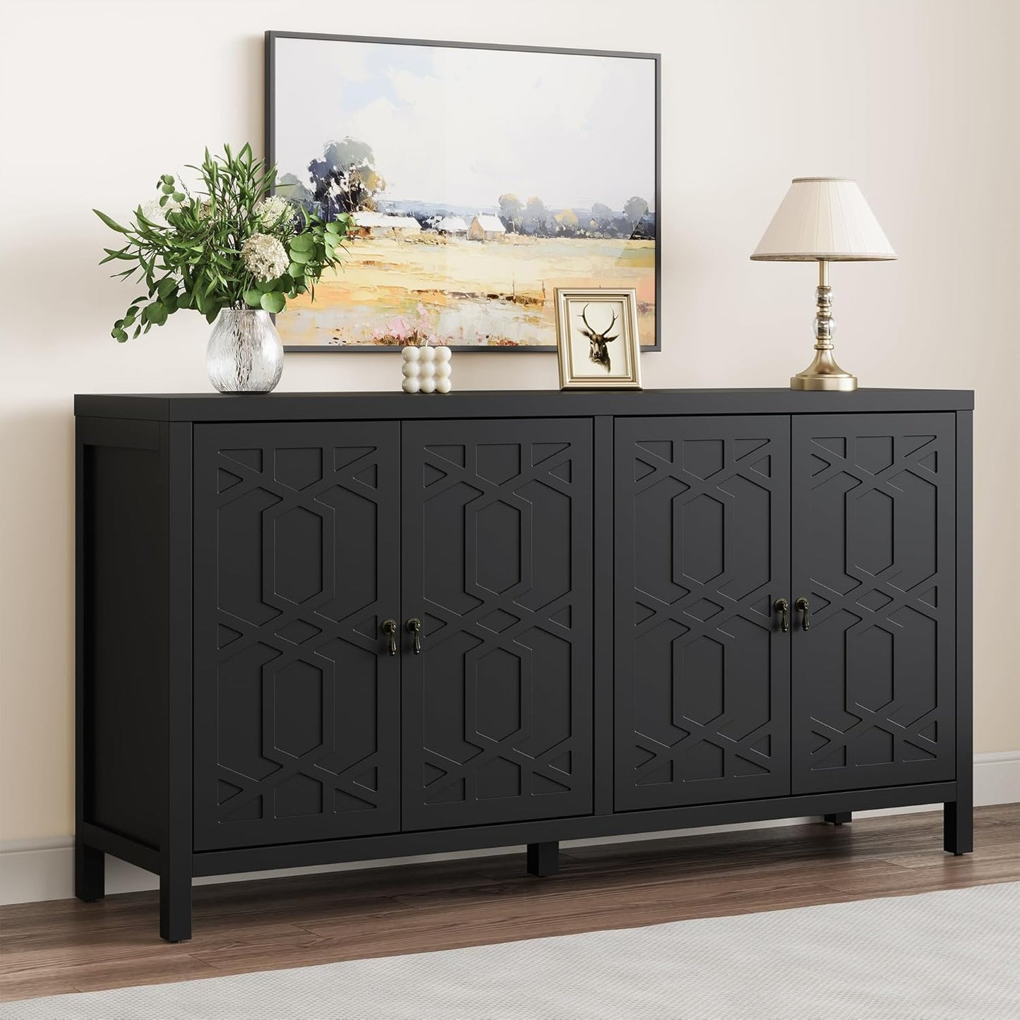 RoyalCraft Sideboard Buffet Cabinet with Storage, 60'' Mid Century Modern Storage Cabinet with 4 Doors and Adjustable Shelves, Accent Cabinet for Entryway, Dining Room, Living Room, Bedroom