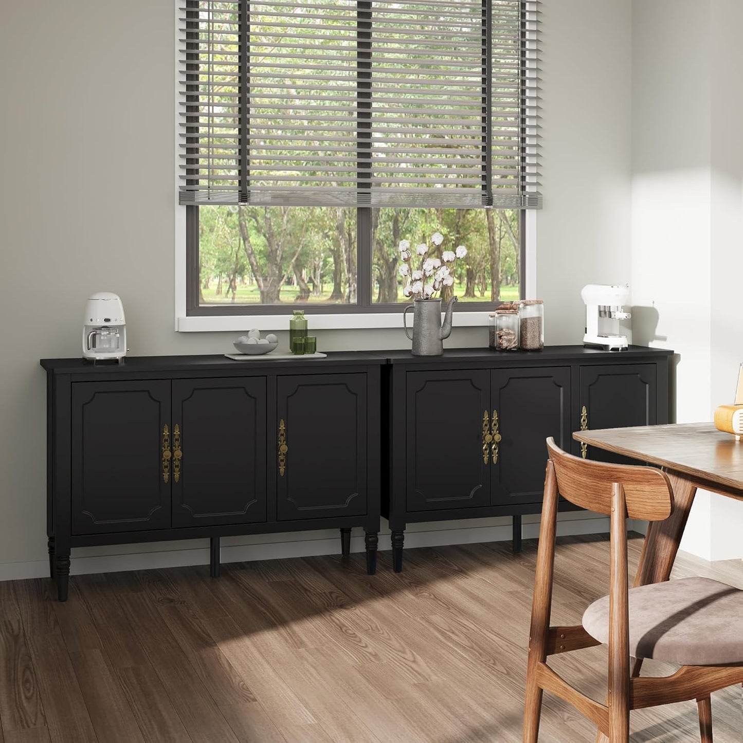 RoyalCraft Storage Cabinet with 3 Doors, Mid-Century Sideboard Cabinet with Adjustable Shelves, Wood Buffet Cabinet with Turned Legs, Accent Cabinet for Entryway, Living Room, Dining Room