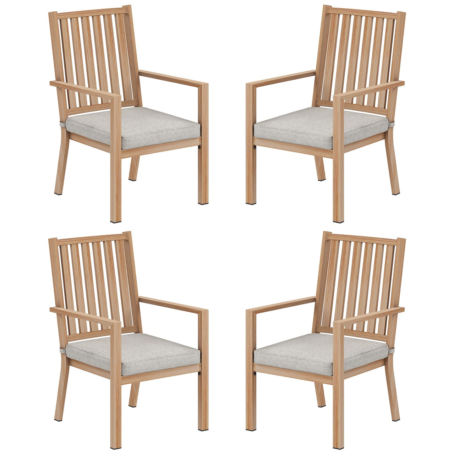 May in Color Patio Dining Chair Set of 4, Aluminum Outdoor Dining Chairs with Waterproof Cushions, Metal Outdoor Patio Furniture Seating for Porch, Balcony, Deck, Backyard, Light Wood Color