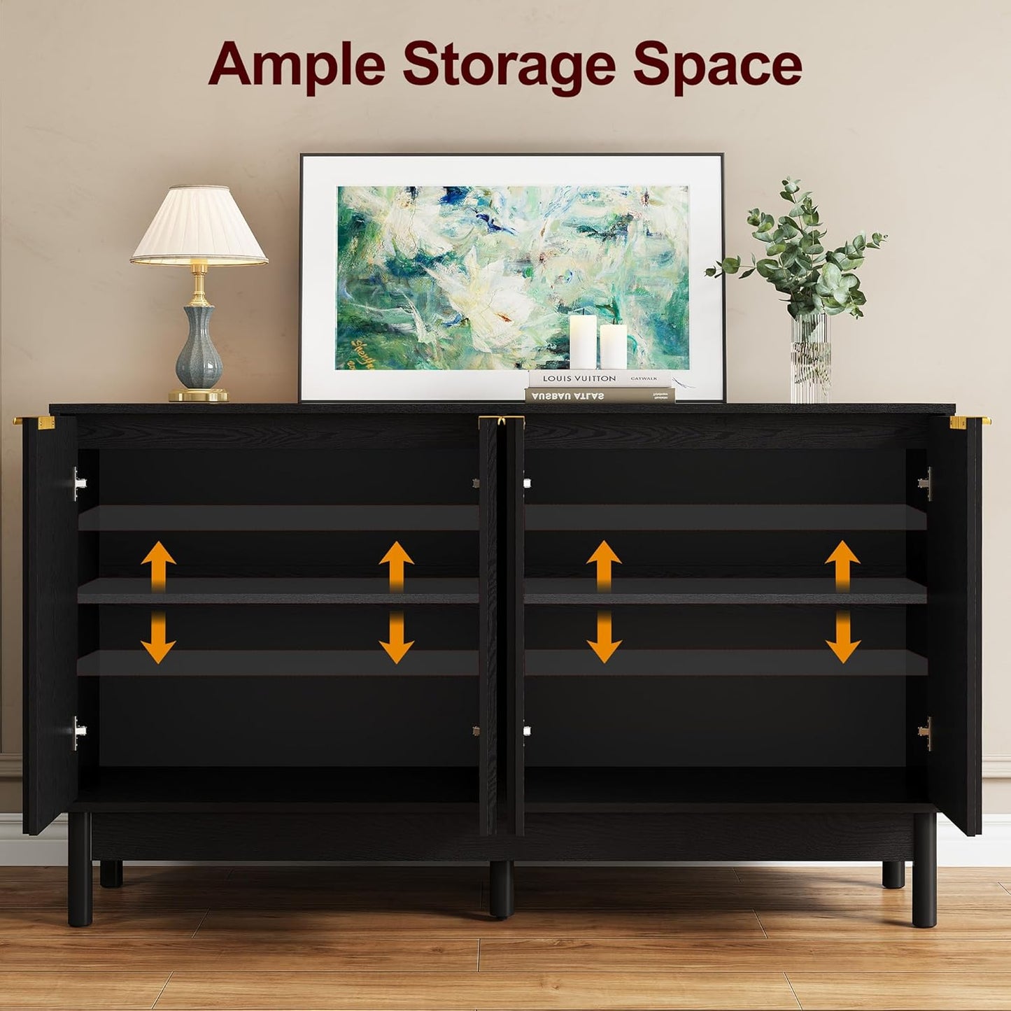 Royalcraft 50'' Buffet Cabinet with Storage, Fluted Sideboard with Doors and Adjustable Shelves, Wood Credenzas Console Table, Coffee Bar Cabinet for Kitchen, Dining Room, Living Room