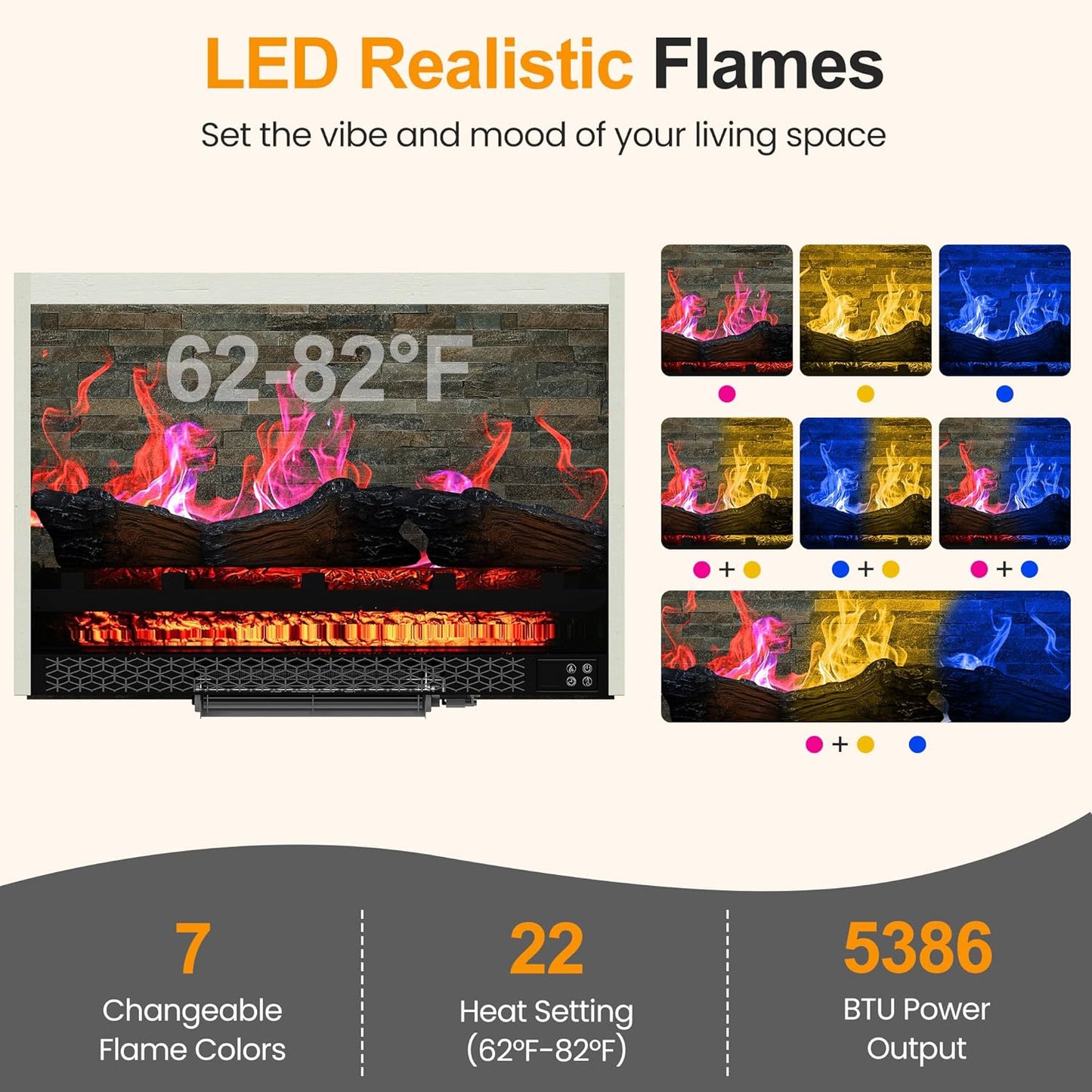 RoyalCraft TV Stand with 28'' Fireplace for TVs up to 55'', Media Console Table with Adjustable Shelves, Double-door Design, Entertainment Center for Living Room, Bedroom