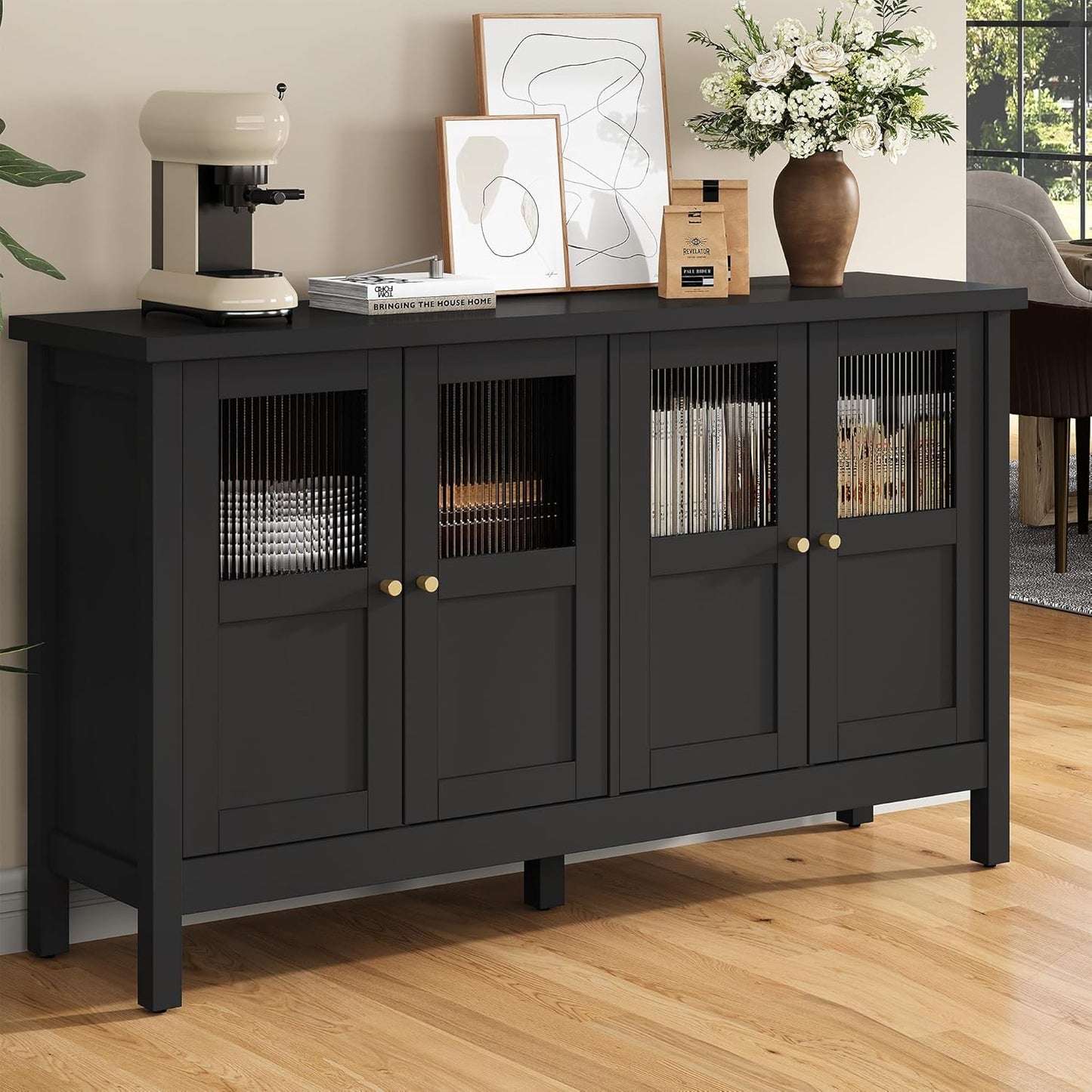 RoyalCraft Sideboard Buffet Cabinet with Storage, 55'' Storage Cabinet with Acrylic Accents, Accent Cabinet with Adjustable Shelves, Wood Credenza for Living Room, Dining Room, Entryway