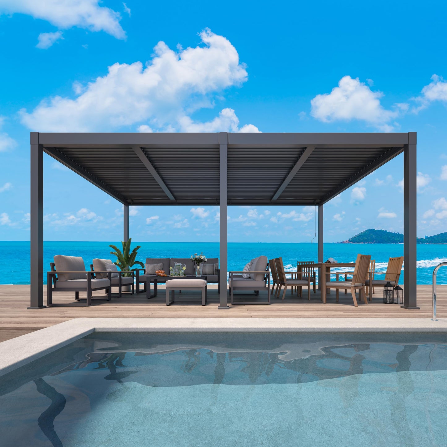 May in Color 12'x20' Adjustable Louvered Pergola, Heavy-Duty Aluminum Outdoor Pergola, Adjustable Metal Hardtop Roof Pergola for Patio, Deck, Garden, Yard, Black