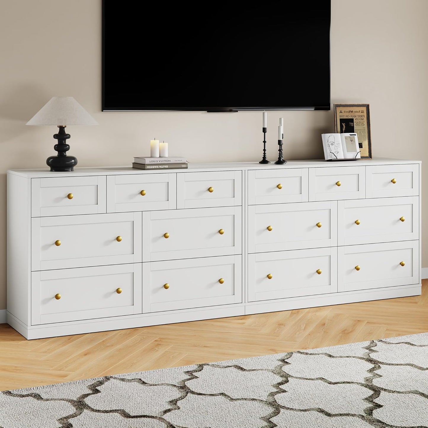 Royalcraft 7 Drawer Dresser, Modern Chest of Drawers with Gold Knobs, Wooden TV Stand Storage Organizer for Bedroom, Living Room, Entryway