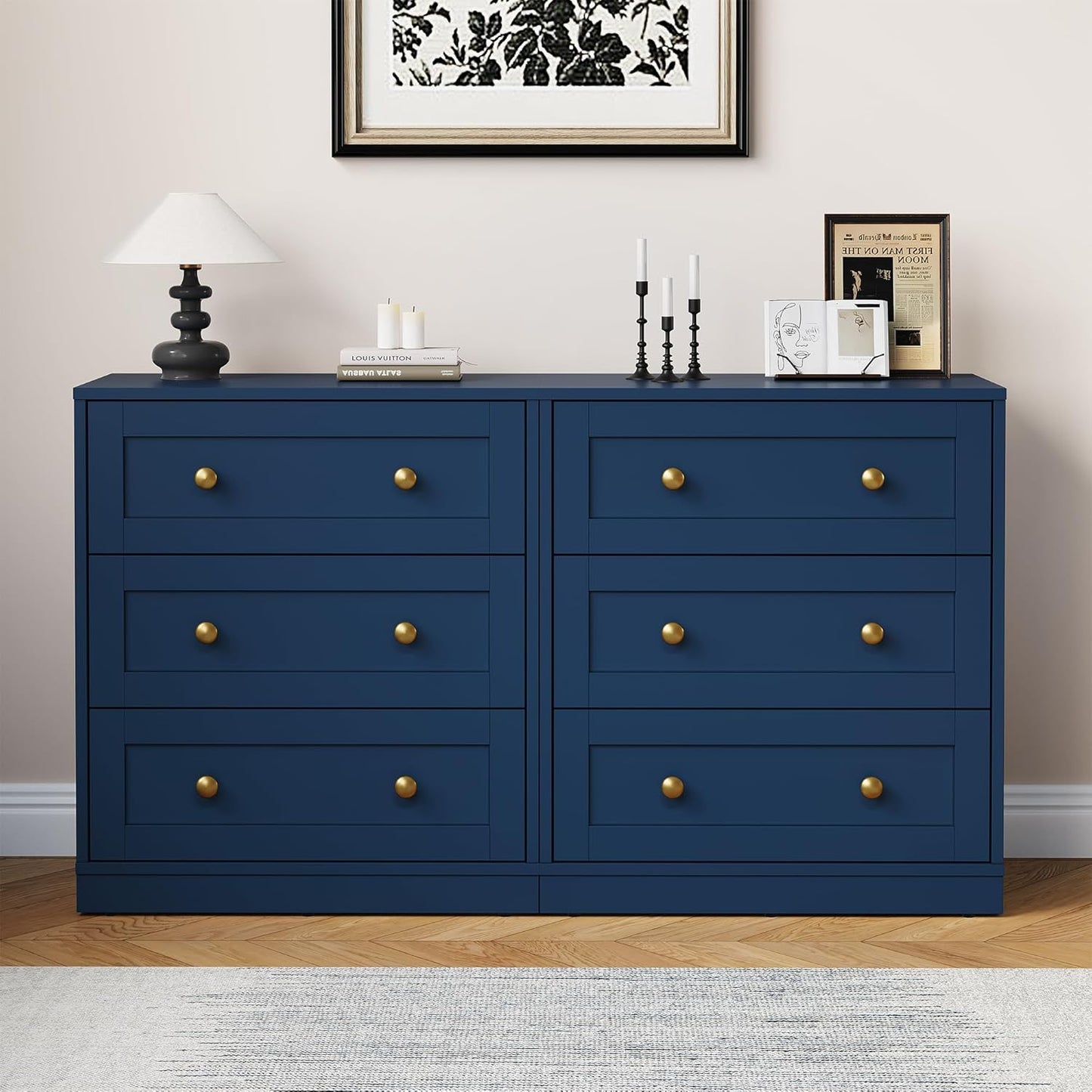 Royalcraft Nightstands, Modern 3-Drawer Bedside Tables with Gold Round Knobs, Wooden End Tables, Accent Chests of Drawers for Bedroom, Living Room, Hallway, or Closet