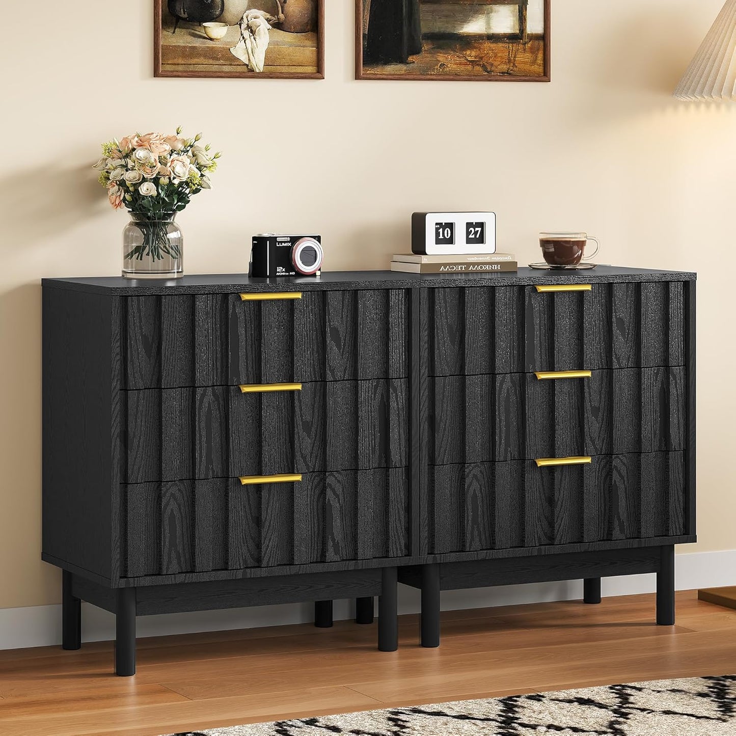 Royalcraft 3 Drawer Dresser, Modern Chest of Drawers with Fluted Panel Design, Wooden Storage Nightstand Side Table with Chic Edge Pull, Perfect for Bedroom, Living Room, Entryway